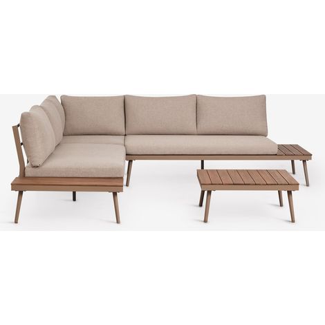 Conjunto de jardín con sofá esquinero de 5 plazas y mesa de centro en aluminio y madera de acacia Kalen SKLUM (1/5)