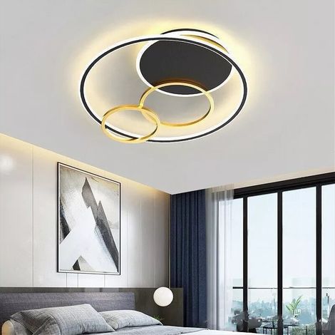TrAdE Shop Traesio - Plafoniera Led 55w Tondo Con Cerchi Nero Oro Lampada Da Soffitto Luce 4000k 70876 - (1/4)