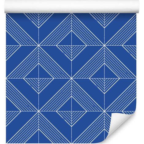 Carta da parati con rombi geometrici blu, blu montagna 50x1000 cm (1/5)