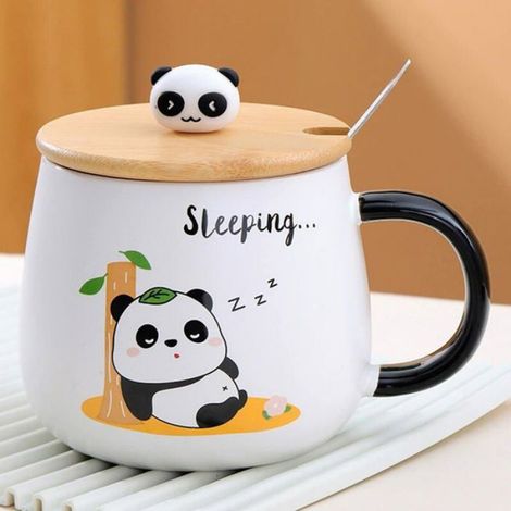 Tasse Céramique - 400 ml - Avec Couvercle Souple Cuillère et Soucoupe - Pour Thé Café ou Latte - 1 Pièce (1/4)