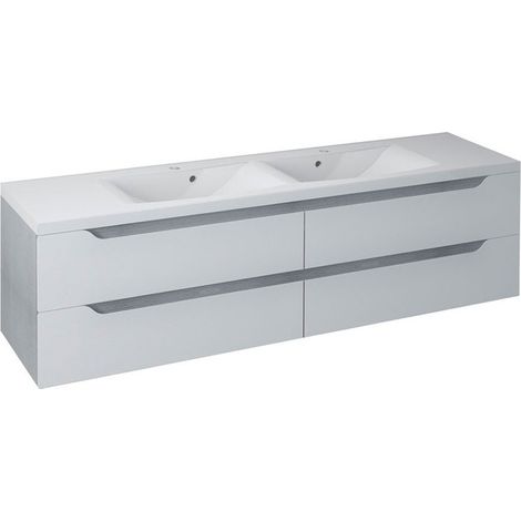 WAVE Meuble sous-vasque double 179,7x50x47,8cm, blanc/chêne argenté