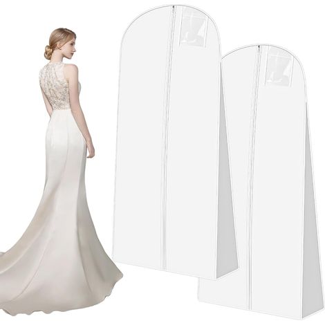2 Pièces Housse Robe de Mariée, 180 cm Housse Robe Longue, Housse Vetements à Suspendre respirante à fermeture éclair, adaptée aux robes de mariée,robes de soirée, manteaux longs (1/5)