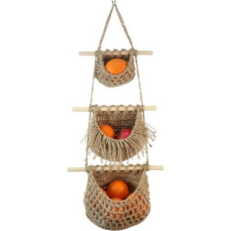 à Fruits Murale Paniers Suspendus TresséS pour Cuisine Panier à Fruits et LéGumes Rangement à 3Niveaux Poche TisséE Suspendue A (1/4)