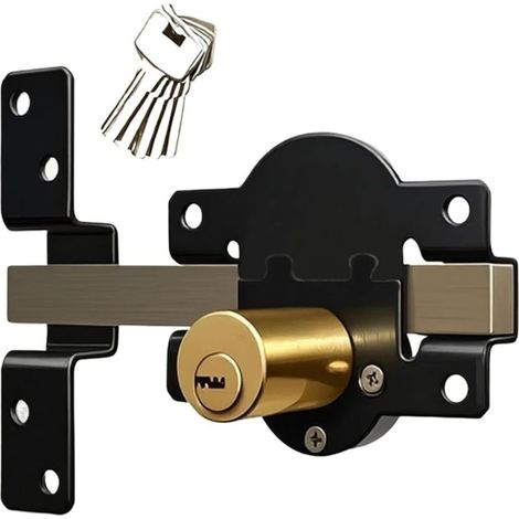 Serrure de portail longue portée 70 mm, double verrouillage, en acier inoxydable, pour portail en bois, 5 clés (1/4)