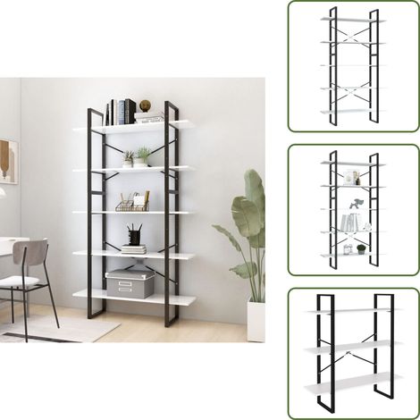 The Living Store Estantería de 5 niveles madera ingeniería blanca 100x30x175 cm - Estantería de madera