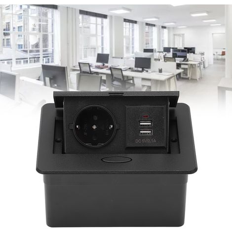 Schwarzer, versenkbarer Konferenztischstecker J30L, europäischer Standard + zwei USB-Anschlüsse, 250 V (1/5)