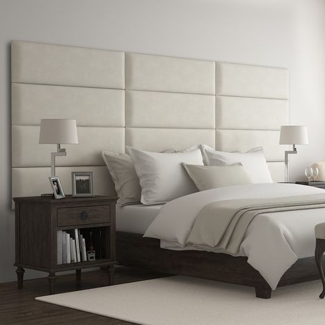 Panneau Décoratif Tête De Lit Capitonnée Mural 91cm Simili Daim Beige (1/5)