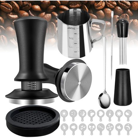 Kit 22 pièces accessoires espresso, tasseur 51mm, outil WDT, pichet 350ml, stylo latte art, pochoirs, pour machine café (1/5)