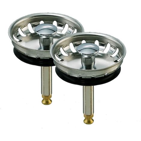 2er Set Edelstahl Siebkörbchen für Spülen-Ablauf Ø 54 mm, ( 1 1/2 Zoll ) mit Excenterbedienung, für Teka Spülen, Hubstange Ø 8 mm, Gesamtlänge 60 mm bis 84 mm einstellbar
