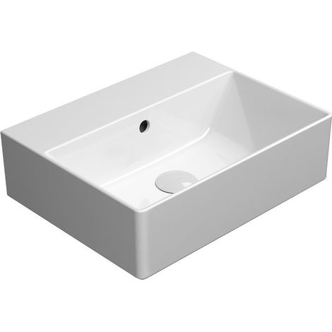 Lavabo en céramique KUBE X 45x35cm, sans trou pour robinetterie, blanc ExtraGlaze (1/4)