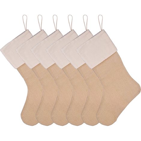 6-teiliges Set Weihnachtsstrumpf-Dekorationen für die Familienfeier, zum Aufhängen am Kamin oder Weihnachtsbaum, Braun (1/4)