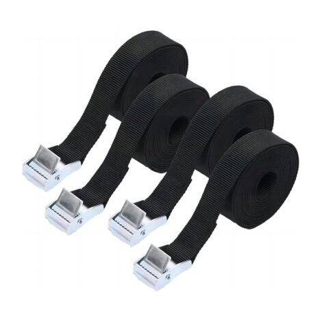 Lot de 4 sangles d'arrimage à cliquet, 1,5 m x 25 mm, tendeurs robustes et réglables pour motos, cargaisons, camions, remorques, bagages (noir) (1/5)