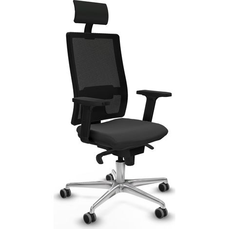 Horna sincro malla negra similpiel gris oscuro brazos 2D base aluminio cabecero fijo ruedas 65mm engomadas (1/5)