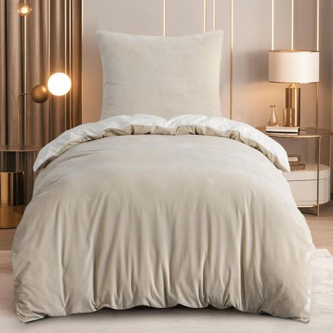 Bettwäsche-Set 155x220cm Flanell 2-teilig Beige-Weiß Warm Winter Kuschel Plüsch