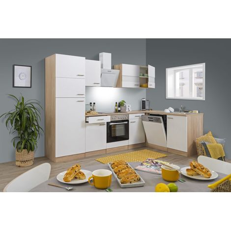 Küche Küchenzeile Leerblock Winkelküche Eiche Weiß Merle 280x172 cm Respekta