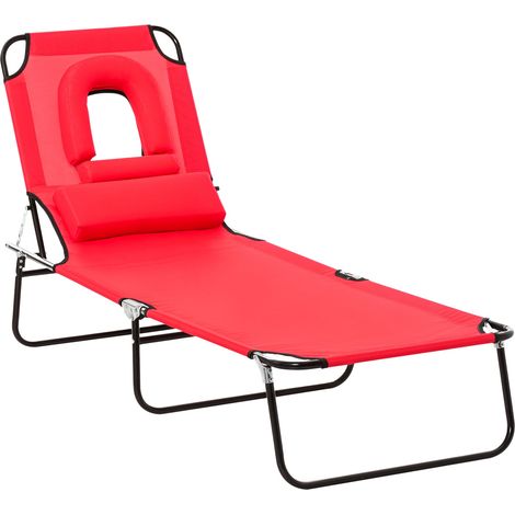 Bain de Soleil Pliable transat inclinable 4 Positions Chaise Longue 3 Coussins fournis Rouge (1/5)