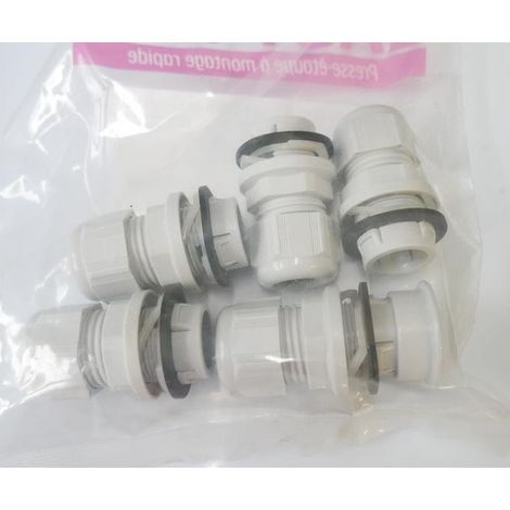 Sachet de 5 presse-étoupes polyamide gris filetage ISO25 pour cables 11-17mm montage rapide EASY CLICK + outil de démontage BLM