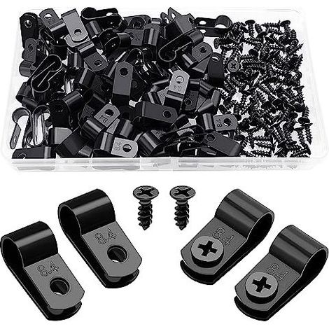 100 Pièces 8.4mm (5/16 Pouce) R-Type Attache de Câble Pince de Fil, R-Type Nylon Plastique Câbles Clips avec 100 Pièces des Vis, pour la Gestion des Fils (Noir) (1/5)