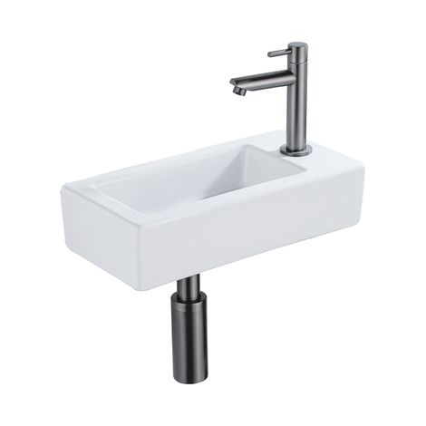 FugaFlow Efficiente Pietra Ensemble de fontaine - 37,5x18,5x9cm - céramique - trou de robinet à droite - robinet de fontaine gunmetal - bouchon de (1/5)
