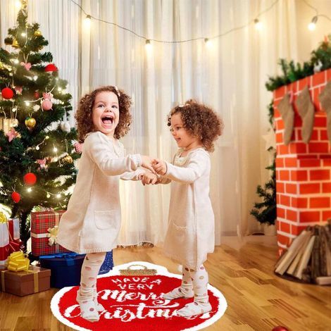 Tapis rond de Noël Cailmei, tapis de sol rond à flocage dense, décoration de Noël, tapis de salon antidérapant, multicolore C (1/5)