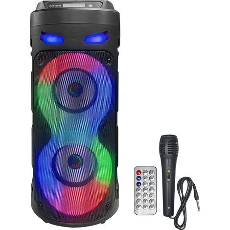 1 enceinte Bluetooth, puissance musicale 2000 W, caisson de basses intégré, éclairage RGB, microphone karaoké, usage extérieur (1/5)