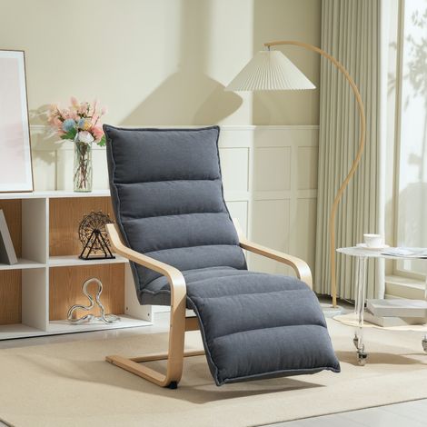 Bequemer Schlafzimmersessel aus Holz mit Samtbezug, verstellbarer Fußstütze, modernes Design für Wohnzimmer und Lounge, Dunkelgrau