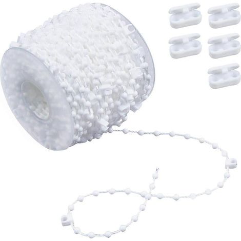 Chaînette pour store romain - 20 m - avec 5 connecteurs - Chaînette pour store enrouleur - Accessoires pour rideaux - blanc - plastique (1/5)