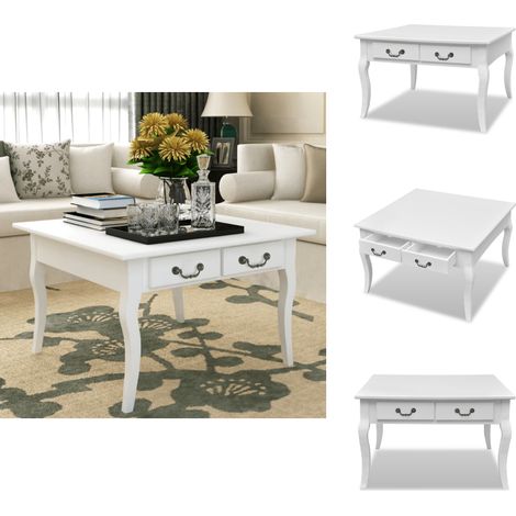 Table basse avec 4 tiroirs Blanc - Table Basse - Meuble TV - Table D'appoint - Table Ronde - Mobilier Blanc (1/5)