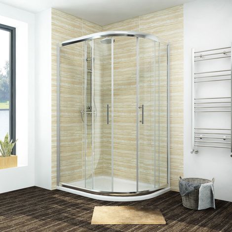 ELEGANT 1000x800mm Walk in Sliding Door Right Quadrant Shower Enclosure Corner Cubicle with Tray 1000x800mm and Waste Trap (1/5)