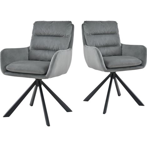 Bon Furni Sillas giratorias 360° terciopelo gris claro, juego de 2