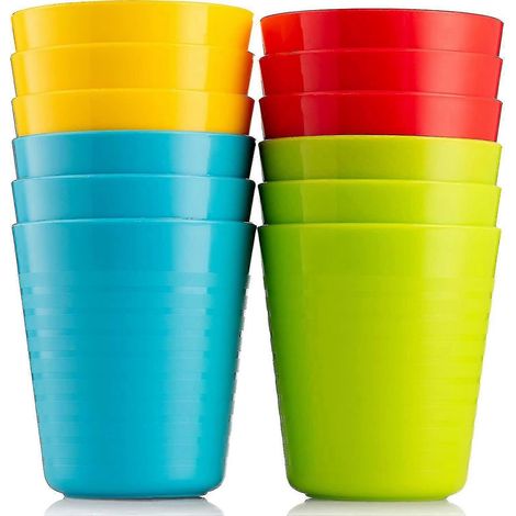 Ensemble de 12 gobelets en plastique pour enfants (240 ml), colorés et incassables. (1/5)