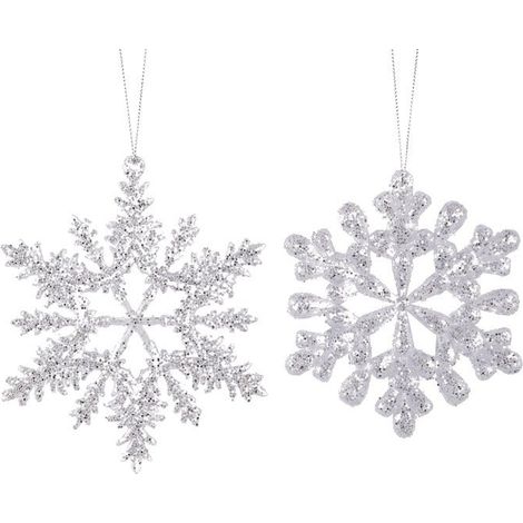 Deco noel a suspendre flocon acrylique argent 13cm 2 variantes