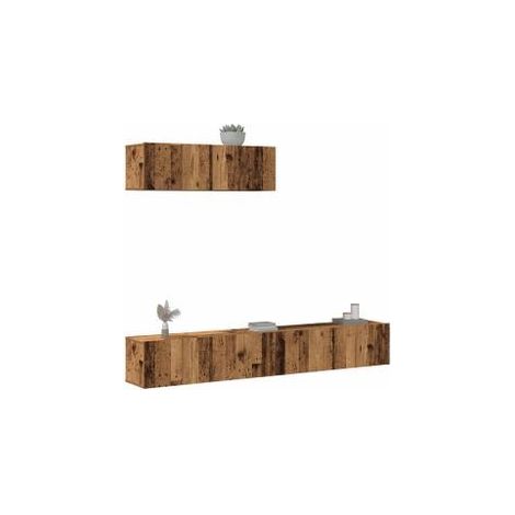 Ensemble de meuble TV mural 3 pcs vieux bois bois d'ingénierie (1/5)
