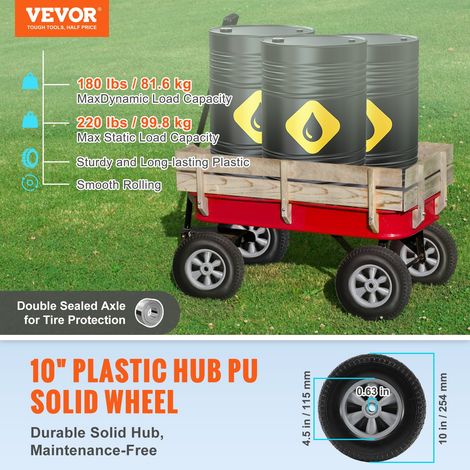 Roue pleine en PU 10 pouces, pneu sans chambre à air, lot de 2, charge dynamique 81,6 kg par roue (1/5)