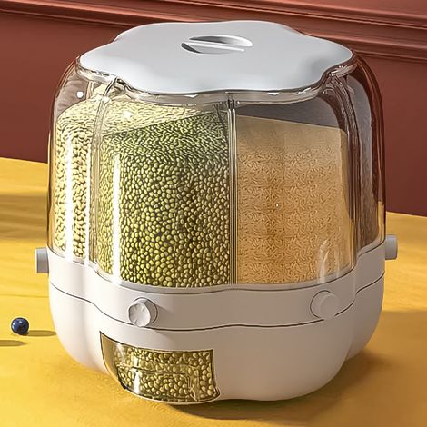 Boîte de Rangement Tournante pour Aliments - Réservoir à Grains 6,5 kg Blanc - Rangement Hermétique pour Riz, Légumineuses et Céréales (1/5)