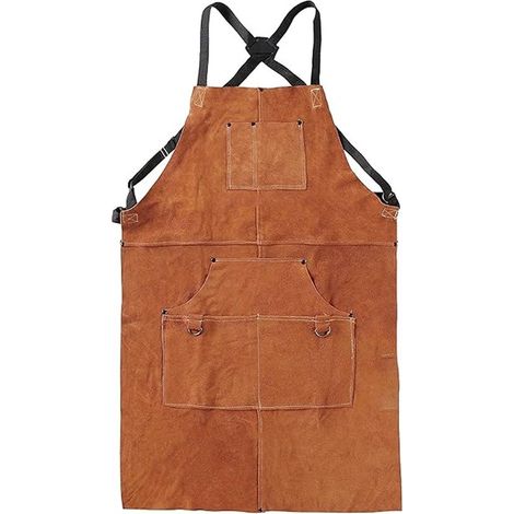 Grembiule unisex regolabile in pelle scamosciata per barbecue e cucina - 98x62 cm - Marrone - Adatto anche ai falegnami (1/5)