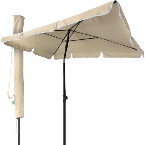 Beige 200 x 120 cm rechteckiger Gartenschirm mit Kipp-Druckknopf, UV 50+, Aluminiummast, Markttischschirm für den Außenbereich, für Balkon, Terrasse, Strand