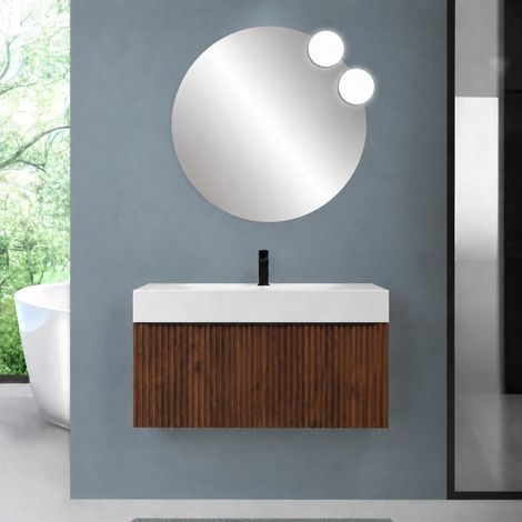 Mobile bagno sospeso 100 cm noce maya con un cassetto e lavabo alto in resina Nara (1/5)