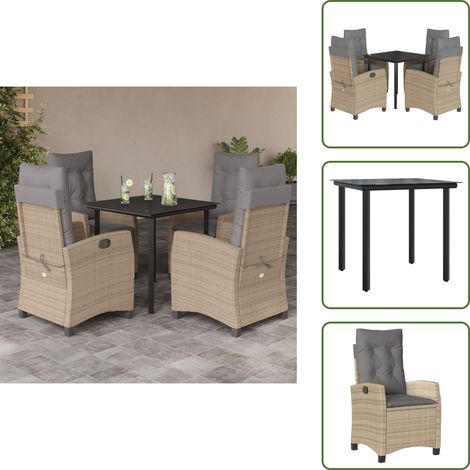 Sitzkissen - vidaXL 5-tlg. Garten-Essgruppe mit Kissen Beigemischung Poly Rattan - Bequemlichkeit (1/5)