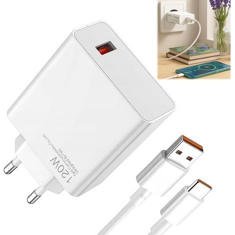 120-W-Ladegerät, 120-W-Schnellladegerät mit 6-A-USB-C-Kabel (1,5 m), kompatibel mit Xiaomi 12, 13, 14, Xiaomi POCO F7 Ultra, F6, Redmi Turbo 4, 3, Note 14, 13, 12 und 11 Pro (1/5)