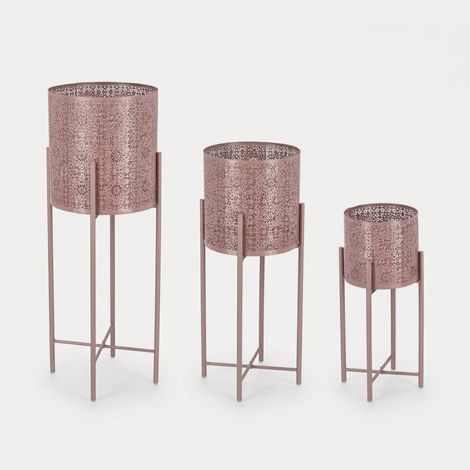 Lot de 3 porte-pots hauts en acier Kalidas YES - Rose (1/2)