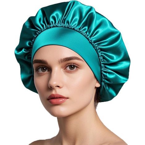 Nachthaube aus Satin, Nachthaube aus Seide, Damen-Nachthaube, für langes und lockiges Haar (blaues Loch) (1/5)