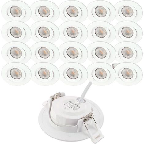 Union – Lot de 20 spots encastrables LED extra plat 7W – Équivalent 75W – Orientables 60° – Installation plafond – Finition blanche (1/5)