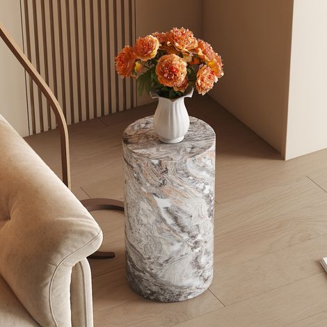 Table basse ronde en MDF effet marbre gris – meuble design et épuré pour salon, parfait comme table d’appoint, console, petite table ou table à café. (1/5)