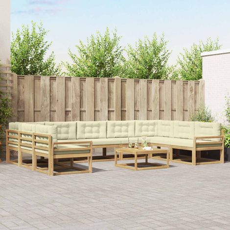 vidaXL Outdoor-Sofagarnitur mit Kissen 10 pcs Weiß und Creme (1/5)