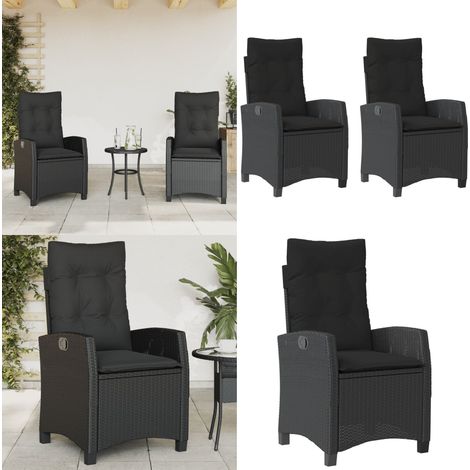 Gartensessel mit Kissen 2 Stk. Verstellbar Schwarz Poly Rattan - Sitzkissen - Verstellbarer Stuhl (1/5)