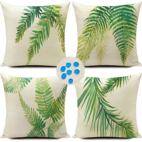 Lot de 4 Housse de Coussin Exterieur Impermeable Salon de Jardin Vert Exterieur Coussin canape Les Feuilles Tropical 45x45cm Coussins pour canapé Deco scandinave Decoration (1/5)