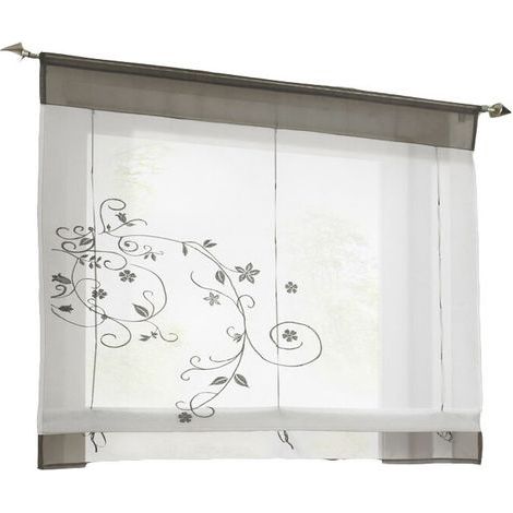 80 x 120 cm Romantic Curtains, Embroidered Garden Curtains with Top Tabs, Suitable for Kitchen and Balcony (Gray) (1/4)
