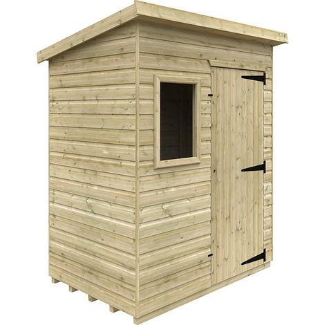 6 x 4 Feet Tanalised Deluxe Pent 16mm Shed - Solid Wood/Softwood/Pine - L175 x W115 x H207.3 cm - Green