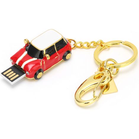 Clé USB Voiture 128GB Rouge, Modèle Métallique Cartoon, Accessoire Informatique Cadeau, Stockage USB 2.0